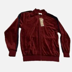 AGTAWH Men ST. Moritz Powder Red Velour Bomber Jacket Full Zip Size L